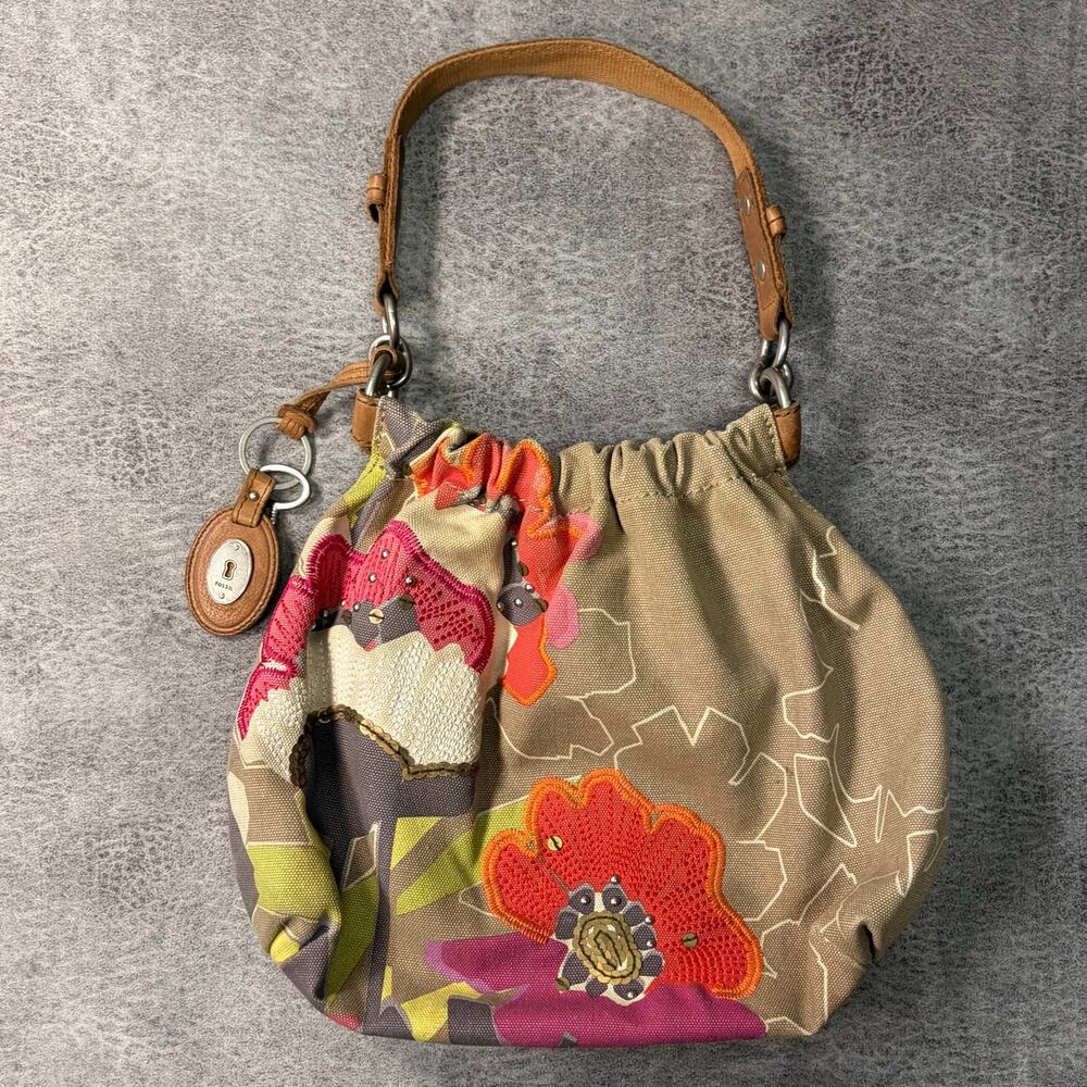 Vintage Fossil Embroidered Floral Bag